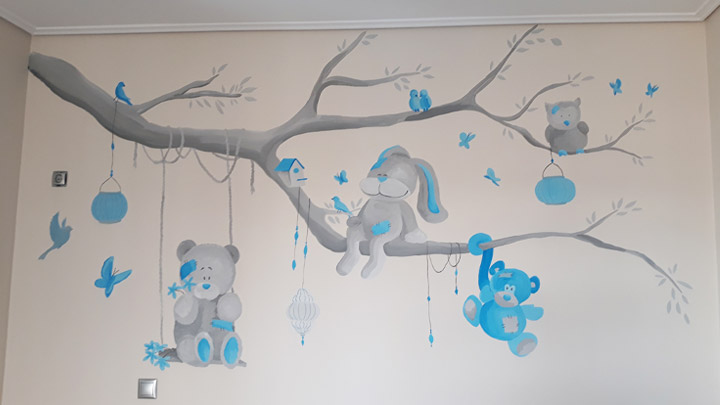 Παιδική τοιχογραφία για αγόρι με ζωάκια σε δέντρο-image-2