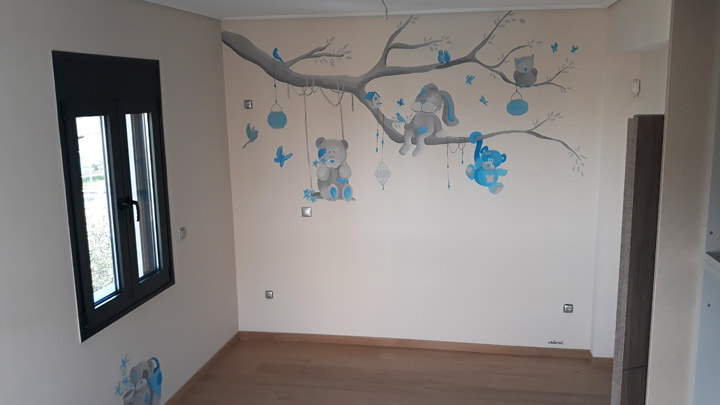 Παιδική τοιχογραφία για αγόρι με ζωάκια σε δέντρο-image-3